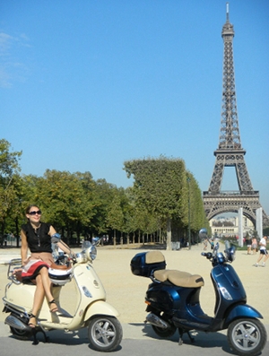 paris must see : the Eiffel Tower by Vespa scooter