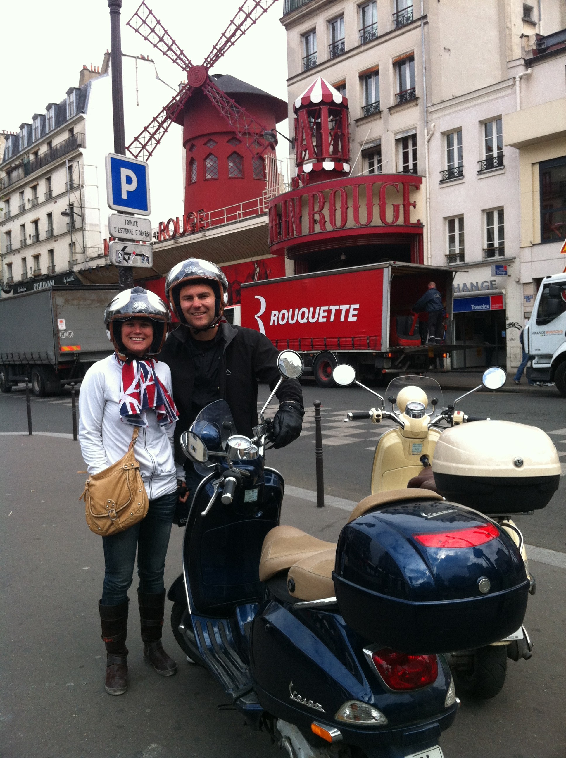 Moulin Rouge Paris by vespa scooter with Andre and his wife during a paris sightseeing tour.
